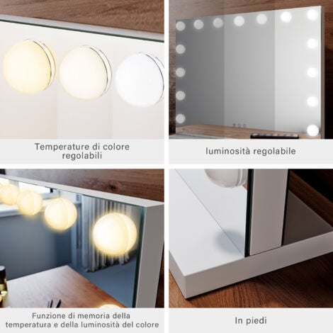 SIRHONA Specchio Trucco con luci Specchio con on Funzione di Memoria Della Temperatura Del Colore e Luminosità e Luci LED Più Fioche 58x45.5x12 cm