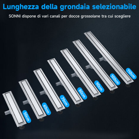 Canalina Doccia Acciaio Inox 20x20cm - Sifone 360° Con Filtro Capelli - Foto 3