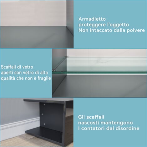 SONNI Mobile Porta TV con Luci LED Nero con Ripiano in Vetro Aperto Mobile TV Moderno 135x39x30cm