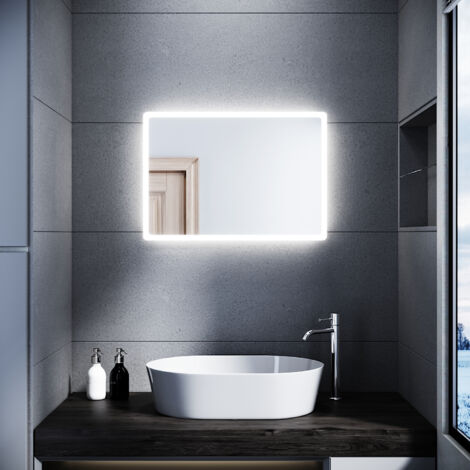 SONNI Miroir mural de Salle de bain Moderne Blanc froid, Miroir de salle de bain à éclairage LED, (1/5)