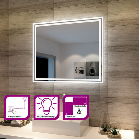 SIRHONA Specchio da Bagno illuminato – Specchio touch LED 60x50cm