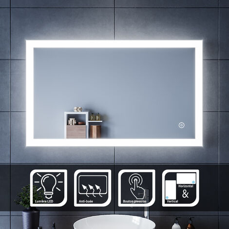 SIRHONA Specchio da Bagno Luce LED, Specchio Bagno Illuminato 100 x 60 cm con Touch Control e Anti Appannamento, Specchio da Parete Moderno Impermeabile IP44 - Rettangolo