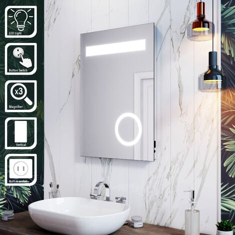 SIRHONA Specchio da Bagno Luce LED da Muro, Specchio Bagno Illuminato 50 x  60 cm con Touch Control, Specchio da Parete Moderno Impermeabile IP44 