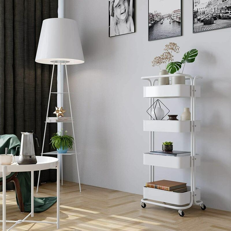 Bianco Homfastyle Carrello da Cucina Carrello Scaffale a Tre Livelli Carrello di Servizio Mobile Multistrato,Scaffale con Ruote 3 Livello Carrello Portaoggetti Trasportabile 