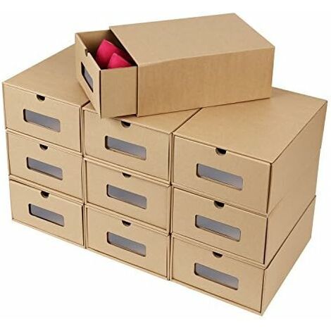 impilabili multiuso marrone chiaro cassetto 10 scatole portaoggetti in cartone per scarpe