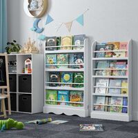HOMFA Libreria Bambini da Muro Bianco Scaffale Porta Libri da Parete 4 Ripiani in Legno 59 × 12 × 113cm 