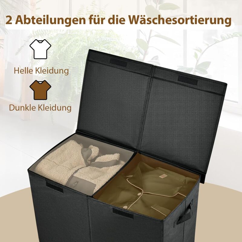 GOPLUS Wäschekorb 105L Mit 2 Fächern – Sortieren, Tragen, Deckel Zu, Platzsparend