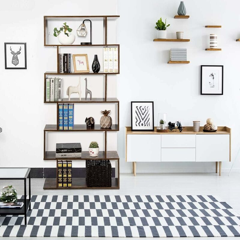 Coleshome Bücherregal Baumform - 6 Ebenen Standregal Braun Für Wohnzimmer