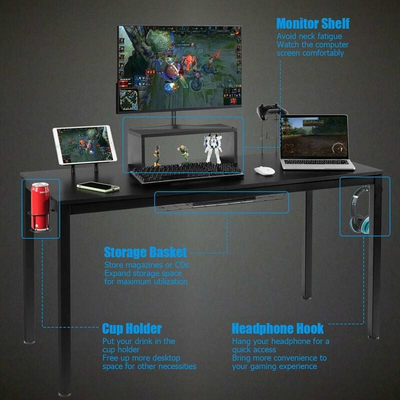 GOPLUS Computertisch Ergonomisch mit Monitorregal, Schreibtisch