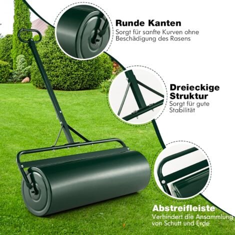 GOPLUS Rasenwalze 90cm 63L, Gartenwalze befüllbar mit Schmutzabweiser