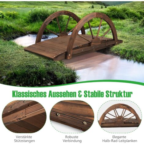 GOPLUS 101,5 cm Lange Gartenbrücke aus Holz, gebeizte Bogenbrücke aus