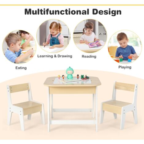 LIFEZEAL Kindertisch Mit Stuhl Set - Doppelseitige Tafel & Stauraum