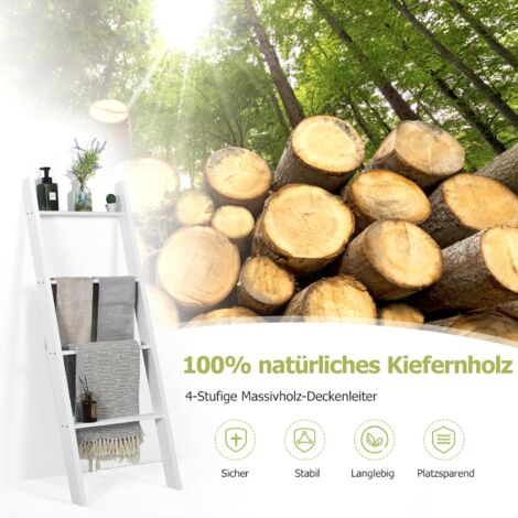 LIFEZEAL Handtuchleiter Aus Holz - 4-stufiges Regal Für Bad & Wohnzimmer