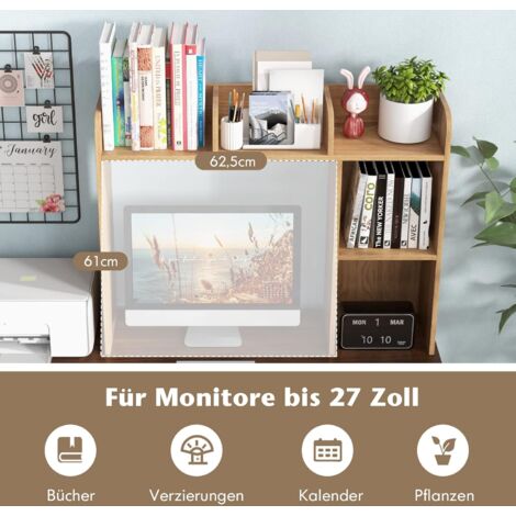 GOPLUS Bücherregal aus Holz, multifunktionaler Schreibtischregal mit 5 offene Ablage, Stabiler Büroorganizer mit Kippsicherung & rutschfeste Füße, für Büro Arbeitszimmer Küche (Natur)