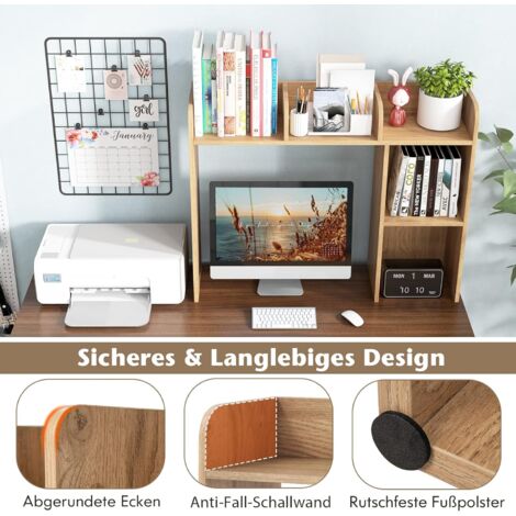 GOPLUS Bücherregal aus Holz, multifunktionaler Schreibtischregal mit 5 offene Ablage, Stabiler Büroorganizer mit Kippsicherung & rutschfeste Füße, für Büro Arbeitszimmer Küche (Natur)
