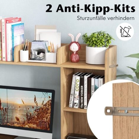 GOPLUS Bücherregal aus Holz, multifunktionaler Schreibtischregal mit 5 offene Ablage, Stabiler Büroorganizer mit Kippsicherung & rutschfeste Füße, für Büro Arbeitszimmer Küche (Natur)