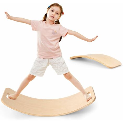 GOPLUS 2er Set Balance Board aus Holz, Balancierbrett mit tragbares Loch,  Wackelboard zum Üben des Gleichgewicht