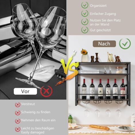 Industrielles Weinregal Mit Glashalter (80 Cm) – Rustikale Metall-Wandhalterung, 2-stöckig