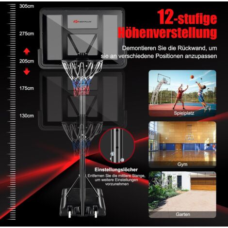 SPORTNOW Verstelbare Basketballkorb Outdoor Met Standaard En Rollen - 182-213 Cm Hoogte