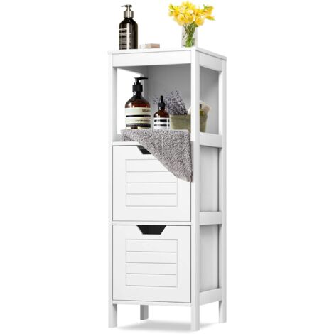 GOPLUS Schmaler Badezimmerschrank 20x20x180 Cm – Mit Schublade, Türen & Ablagen, Weiß, Platzsparend