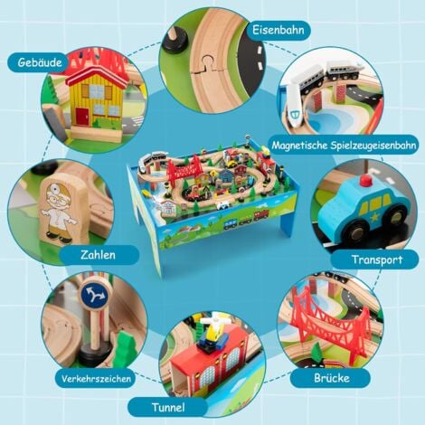 DREAMADE Holzeisenbahn Mit Spieltisch - 80 Teile Set Für Kinder Ab 3 Jahren