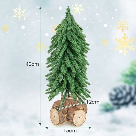 GOPLUS Mini-Weihnachtsbaum 40cm, Künstlicher Weihnachtsbaum mit 200  PE-Zweigspitzen & Sockel aus Massivholz, Tannenbaum für