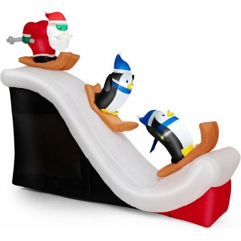GOPLUS 220cm aufblasbarer Weihnachtsmann & Pinguine, Weihnachtsmann auf der  Rutsche mit LED-Beleuchtung & Gebläse, Weihnachtsfigur