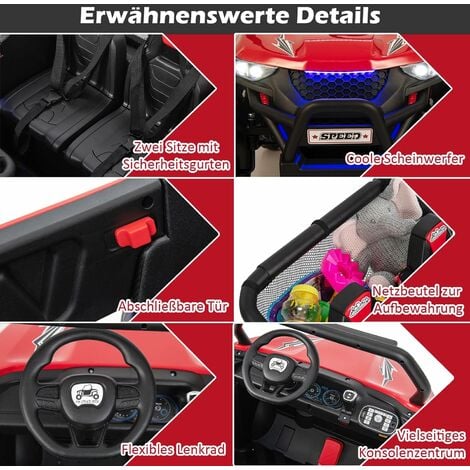 GOPLUS 12V Kinder Elektroauto, 2-Sitzer Kinderfahrzeug mit 2,4 GHz  Fernbedienung, Scheinwerfer, Musik, Coolen Lichteffekten