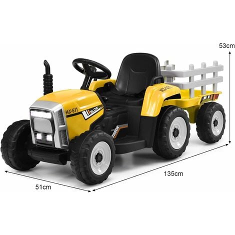 GOPLUS Kinder Elektrischer Traktor mit Anhänger, 3-Gang Elektrofahrzeug mit  Fernbedienung, 12 V Elektroauto, LED-Licht