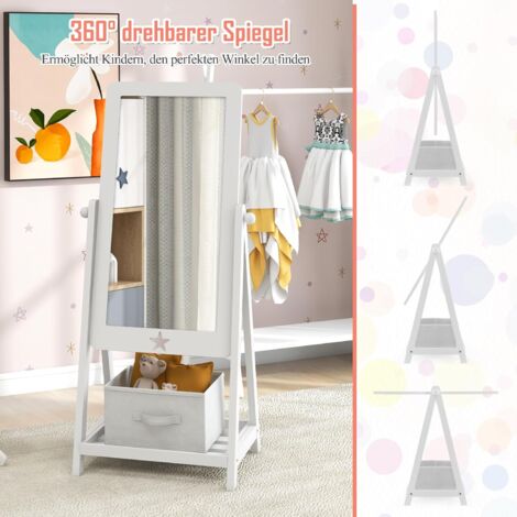 360° Drehbarer Schmuckschrank Mit Dreifarbigen LED-Leuchten Freistehender Spiegelschrank Weiß