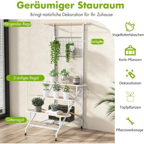 GOPLUS Blumentreppe mit Rankgitter, Pflanzenleiter mit 3 Ebenen