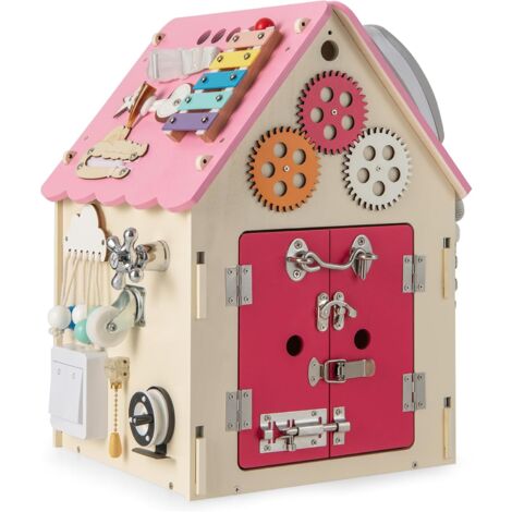 Personalisiertes Puppenhaus Aus Holz Mit Namensdruck - Rosa Montessori Spielhaus