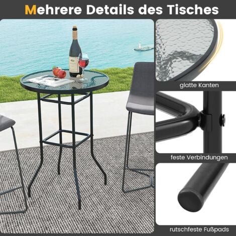 GOPLUS Gartentisch rund, Ø68cm Beistelltisch hoch aus Metall und Glas