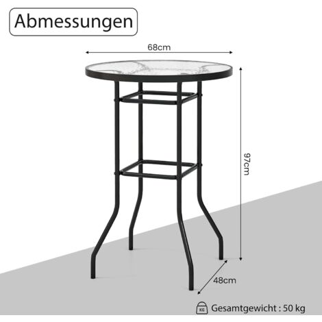 GOPLUS Gartentisch rund, Ø68cm Beistelltisch hoch aus Metall und Glas