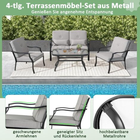 GOPLUS 4 teiliges Gartenmöbel Set, inkl. 2 einzelne Gartenstühle, 1