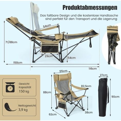 GOPLUS 2 in 1 Campingstuhl faltbar, Angelstuhl mit Abnehmbarer