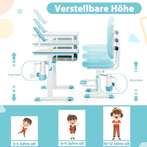 GOPLUS Kinderschreibtisch höhenverstellbar, Schülerschreibtisch mit Verstellbarer Tischplatte & Bücherständer, Jugendschreibtisch zum Schreiben, Lesen & Zeichnen, für 3-12 Jahre Kinder (Blau)