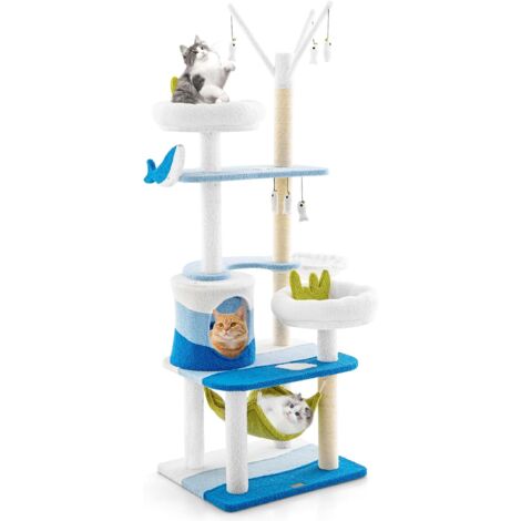 Taoqimiao XXL Katzenbaum – 158 Cm Hoch, Mit Höhle, Hängematte, 5 Kratzpfosten (beige, Für Große Katzen)
