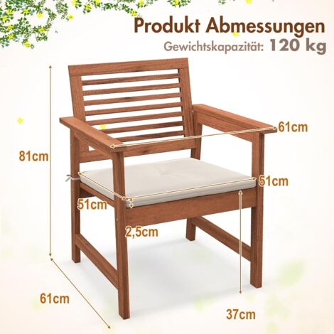 GOPLUS 2erSet Gartenstuhl aus Holz, GartenEssstuhl mit Kissen