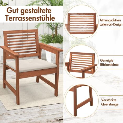 GOPLUS 2erSet Gartenstuhl aus Holz, GartenEssstuhl mit Kissen