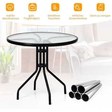 GOPLUS Beistelltisch rund, Ø70cm Gartentisch Metall mit Glasplatt