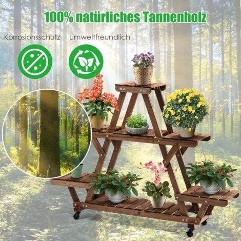 GOPLUS Blumenregal mit Rollen, Blumentreppe aus Massivholz