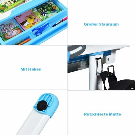 GOPLUS Kindertisch mit Stuhl, Kinderschreibtisch Hoehenverstellbar, Schülerschreibtisch Kindermoebel Neigungsverstellbar, Schreibtisch Kinder, Blau