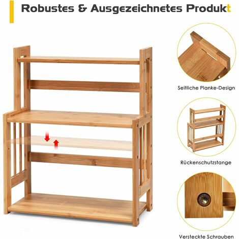 GOPLUS Gewürzregal mit 3 Etagen, Gewürzstaender aus Bambus, Küchen Organizer mit VerstellbarerAblage, Gewürzstaender für Ordnung in der Küche, für KücheBadezimmer Arbeitszimmer