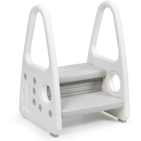 Zweistufiger Tritthocker – Klappbar, Bis 80 Kg Belastbar, Mit Rutschfester Oberfläche (blau-weiß)