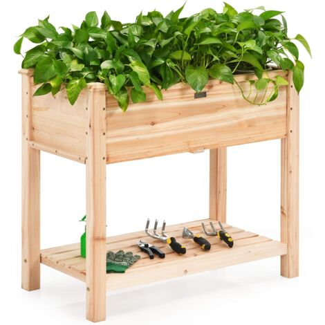 GOPLUS Blumenbeet aus Massivholz, Hochbeet mit Einer Ablage, Hoch