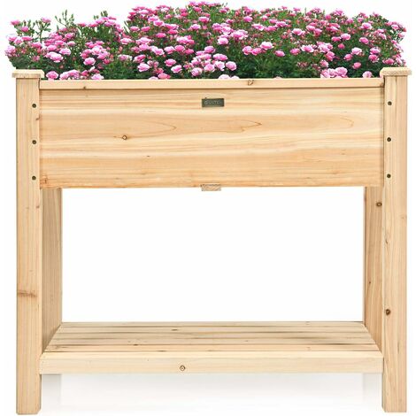 GOPLUS Blumenbeet aus Massivholz, Hochbeet mit Einer Ablage, Hoch