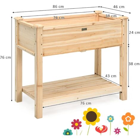 GOPLUS Blumenbeet aus Massivholz, Hochbeet mit Einer Ablage, Hoch