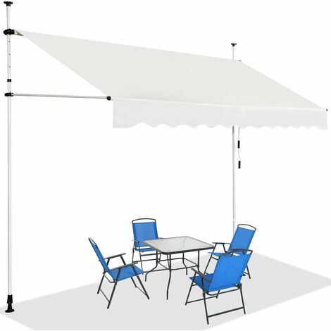 GOPLUS Sonnenschutz Markise, Terrassenmarkise ohne Bohren,  Hoehenverstellbare Sonnenmarkise, Klemmmarkise mit Handkurbel, aus Metall &  Oxford, Manuell, Einziehbar (2,5 m, Beige)