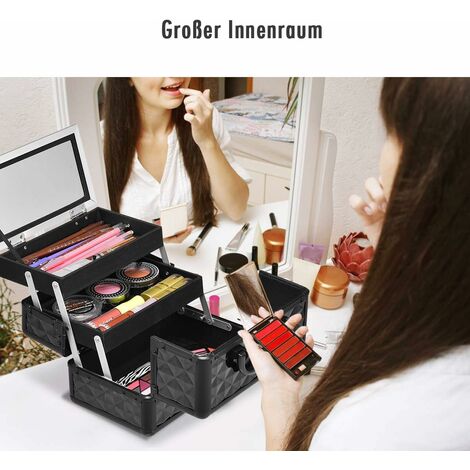 Frenessa Make-up Box Roségold – Abschließbar, 4 Etagen, 25x18x23,5 Cm, Kosmetikkoffer